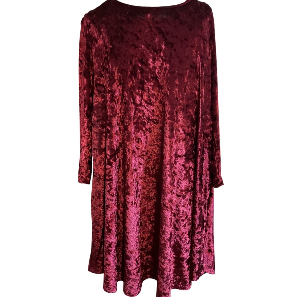MTS Burgundy Crushed Velvet Long Sleeve Swing Dress‎ Medium D9948 Wine Red
